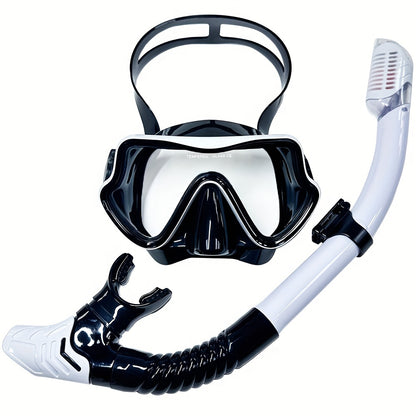 Unisex Premium Snorkeling Goggles with Wide-Angle View - Large Frame Silicone Mask & Anti-fog Breathing Tube Set for Comfortable, Leak-proof Diving Adventures