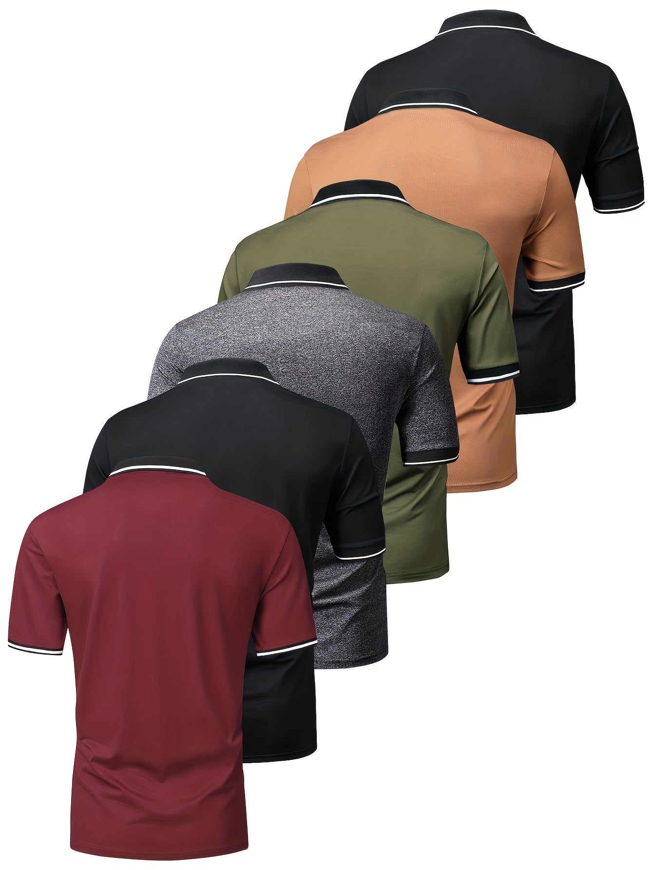 6pcs Short Sleeve Men's Fashionable Lapel Golf T-shirt, Suitable for Tennis and Commercial Entertainment, Ideal Gift
