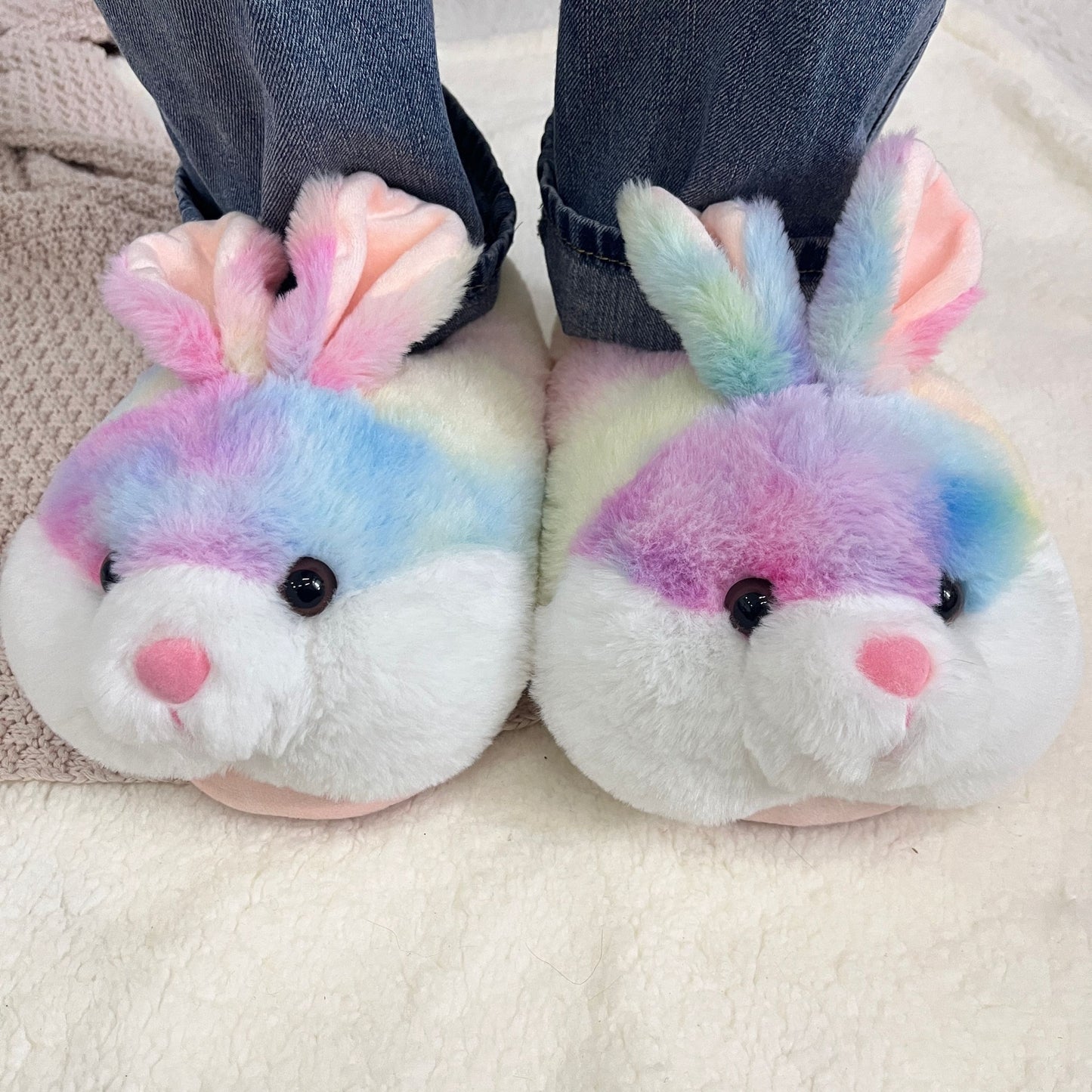 Cozy Bunny Slippers - Plush Indoor/Outdoor Shoes, Cute Gray Rabbit Design with Floppy Ears & Pink Inner Lining, Soft Fabric Upper & Rubber Sole, Perfect for Bedroom or Gift, Outdoor Slippers | Comfortable Slippers | Rubber So