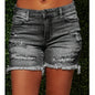 Women's retro washed ripped shorts- comfortable fit, faux gray with frayed edges and worn-out details, casual summer style, polyester blend, washable, shorts