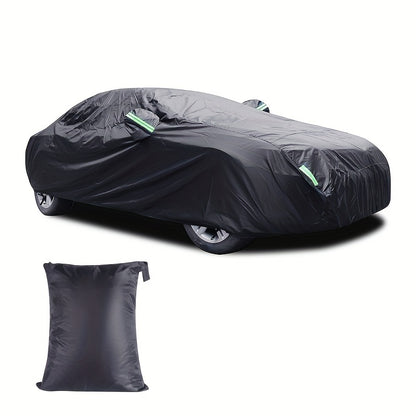 The Car Cover Is All Black With A 190T Silver-coated Fabric, Car Cover With Sun Protection, Polyester Reflective Strip Car Cover