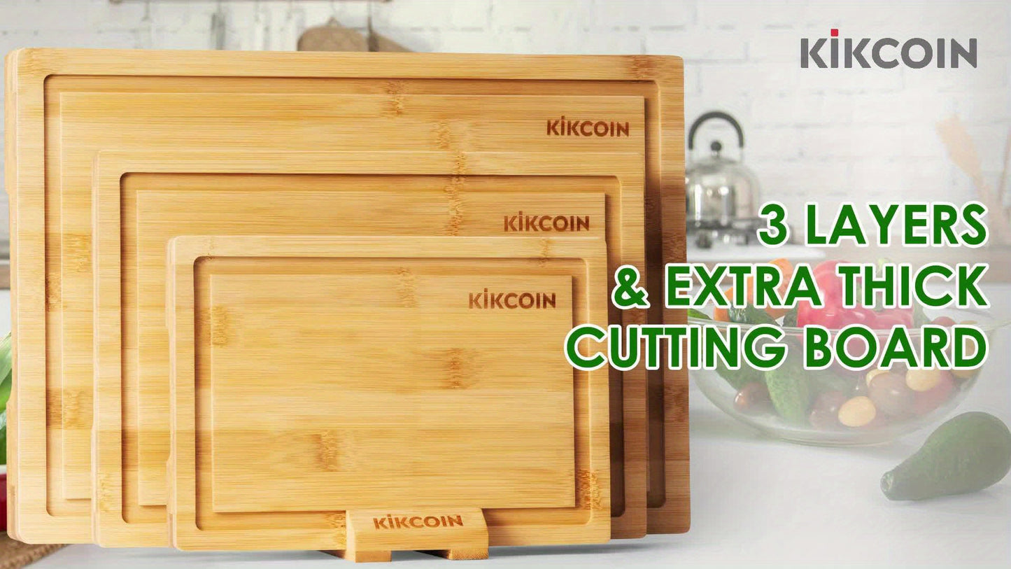4pcs Oversized Bamboo Cutting Board, Equipped With Cutting Board Rack, Kitchen Gadgets, Juice Groove, Knife Friendly, Invisible Handle, Multifunctional Board, The Best Gift For Family, Friends And Relative. Valentine'S Day, H