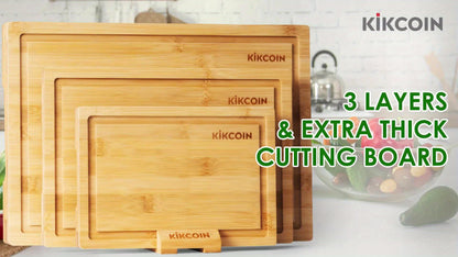 4pcs Oversized Bamboo Cutting Board, Equipped With Cutting Board Rack, Kitchen Gadgets, Juice Groove, Knife Friendly, Invisible Handle, Multifunctional Board, The Best Gift For Family, Friends And Relative. Valentine'S Day, H