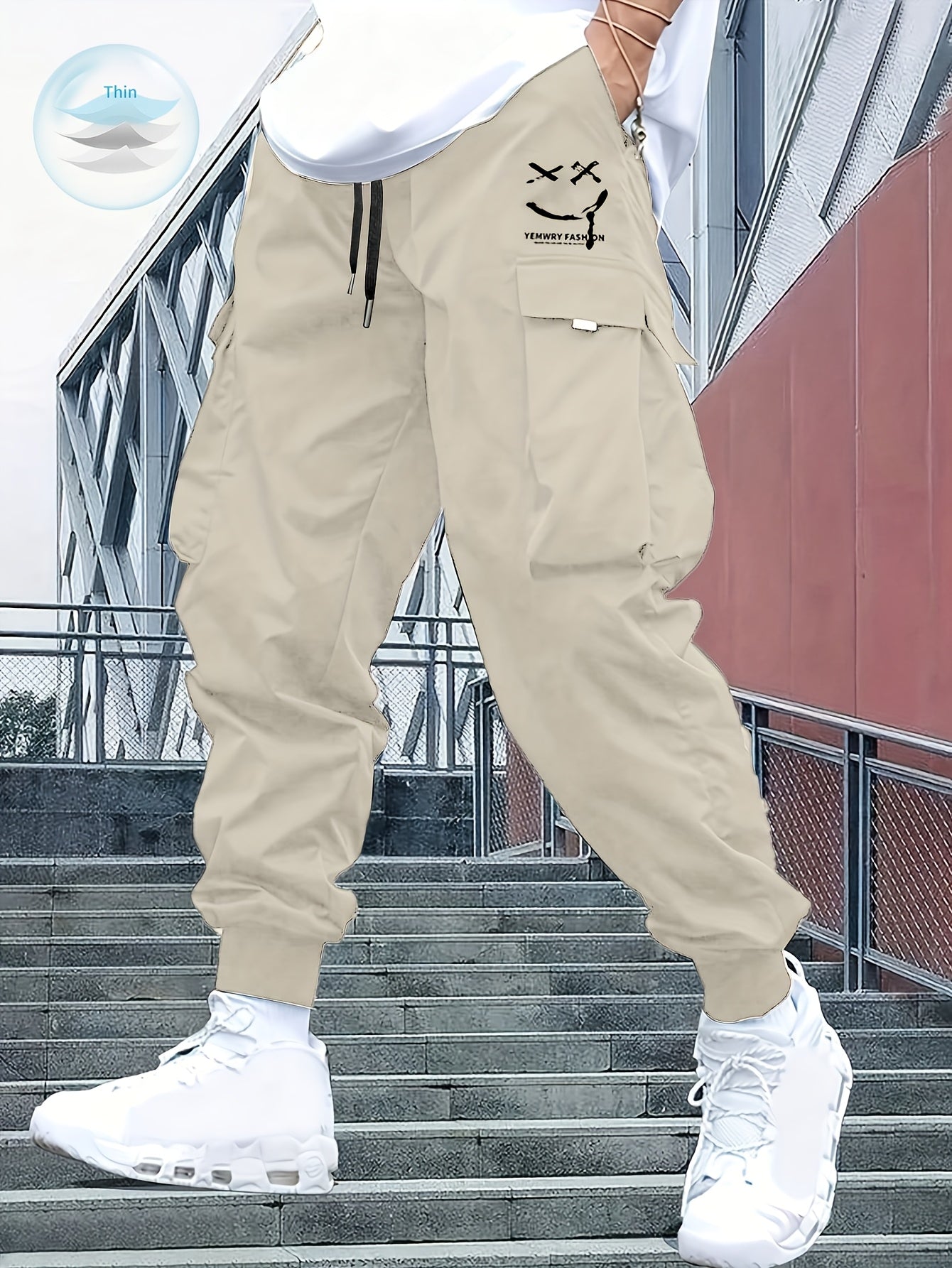 Street Style Men's Casual Non Stretch Footed Cargo Pants With Drawstring For Casual Daily Wear, Spring And Fall