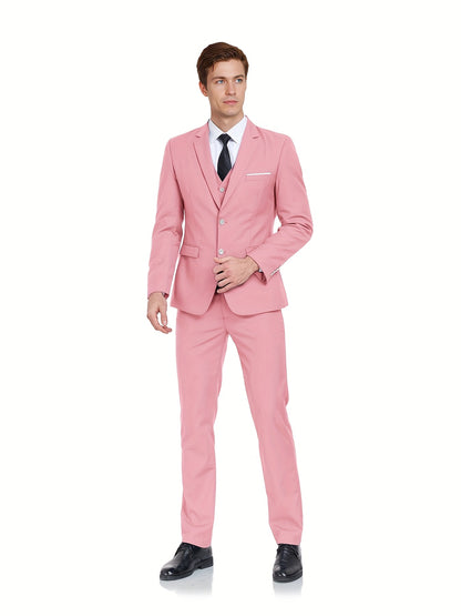 Men's Suits Set 3pcs Business Work Banquet Performance Travel Holiday Vacation Daily Birthday Gift Dress Tuxedo Jacket Coat Blazer Vest Pants Suit Set for Men Size XS-XXXL Wedding Season