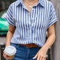 Chic Striped Button-Up Shirt - Breathable Short Sleeve Design for Trendy Summer Style, Women’s Fashion Wear