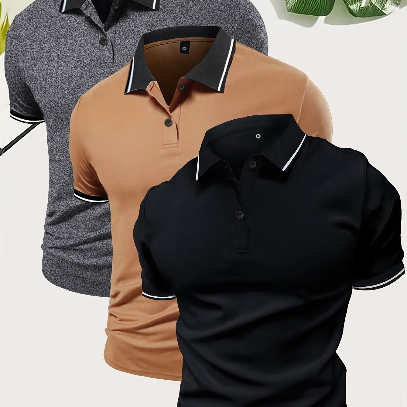 3Pcs Breathable Men's Golf Shirt, Regular Fit V-Neck Short Sleeve Casual T-Shirt for Summer