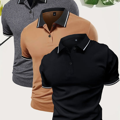3Pcs Breathable Men's Golf Shirt, Regular Fit V-Neck Short Sleeve Casual T-Shirt for Summer