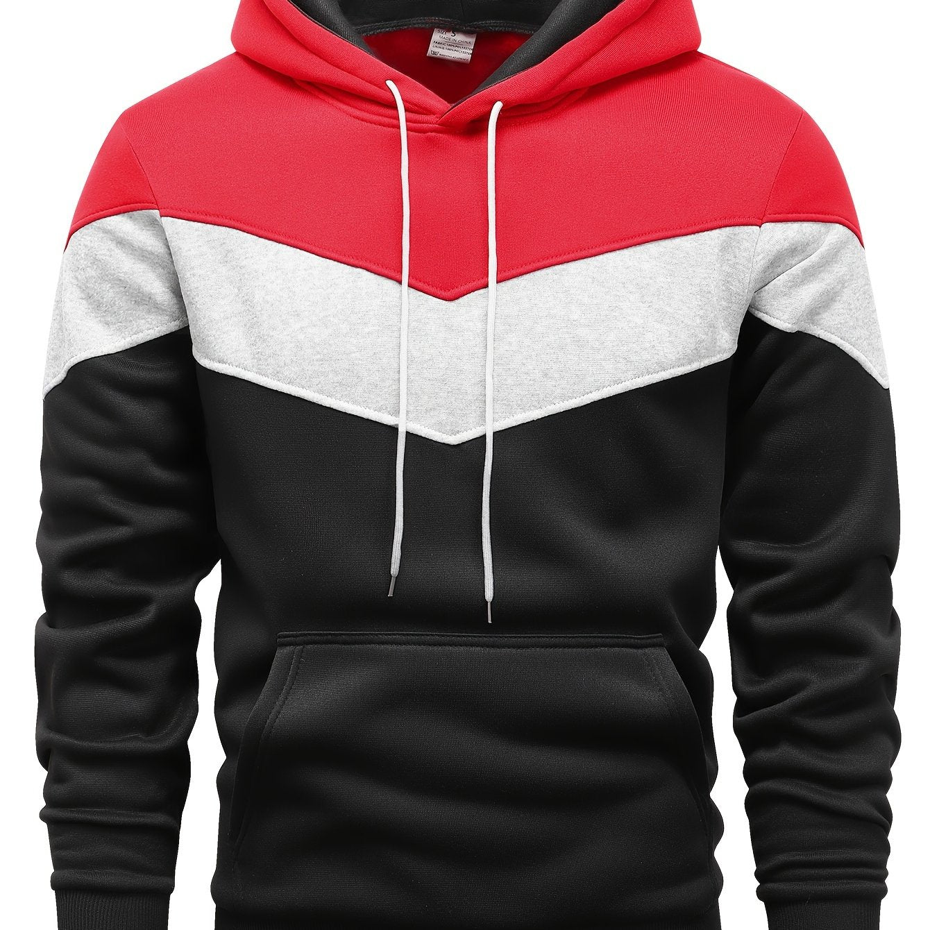 Mens Color Block Hooded Pullover Hoodie - Soft Slight Stretch Polyester Fabric, Long Sleeve, Regular Fit, Contrast Collar, Kangaroo Pocket, Hand Wash Only - Perfect Winter and Fall Streetwear Gift for Him