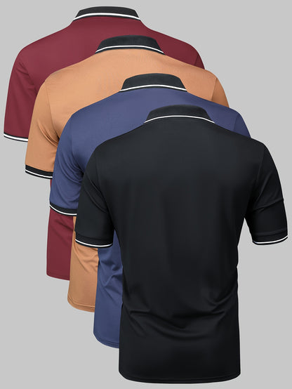 4pcs Comfy Short Sleeve Button Up Lapel Shirt for Men, Golf Sports, Gift Idea