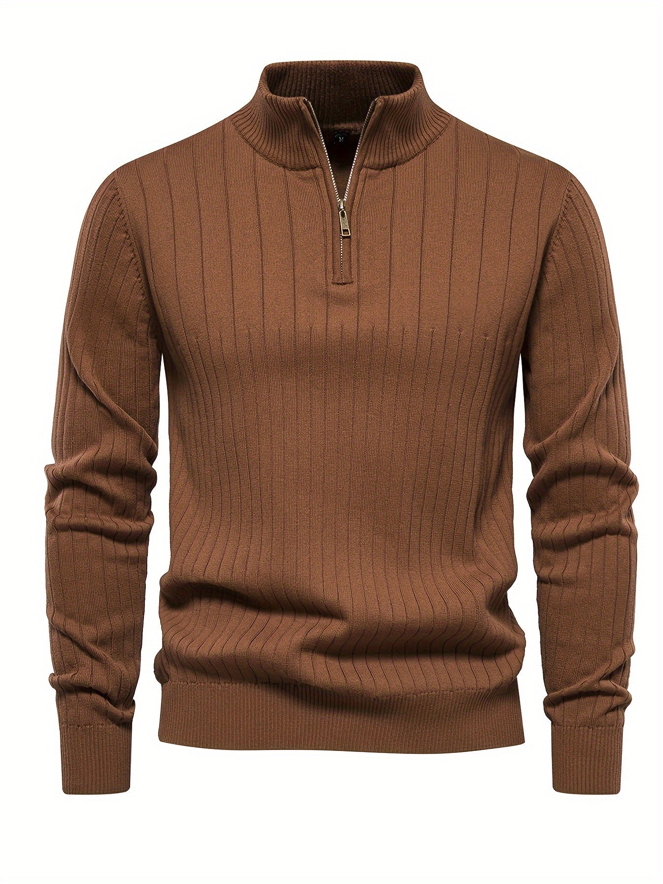 Men's Navy Blue Half-Zip Stand Collar Sweatshirt - Stretch Blend, Ribbed Texture, Long Sleeve - Ideal for Fishing & Walking in Fall/Winter