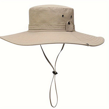 1pc Men's Breathable Wide Brim Sun Hat with UV Protection, Adjustable Buckle Closure, Solid Color, Outdoor Hiking & Recreation Hat with Non-Woven Polyester Fabric