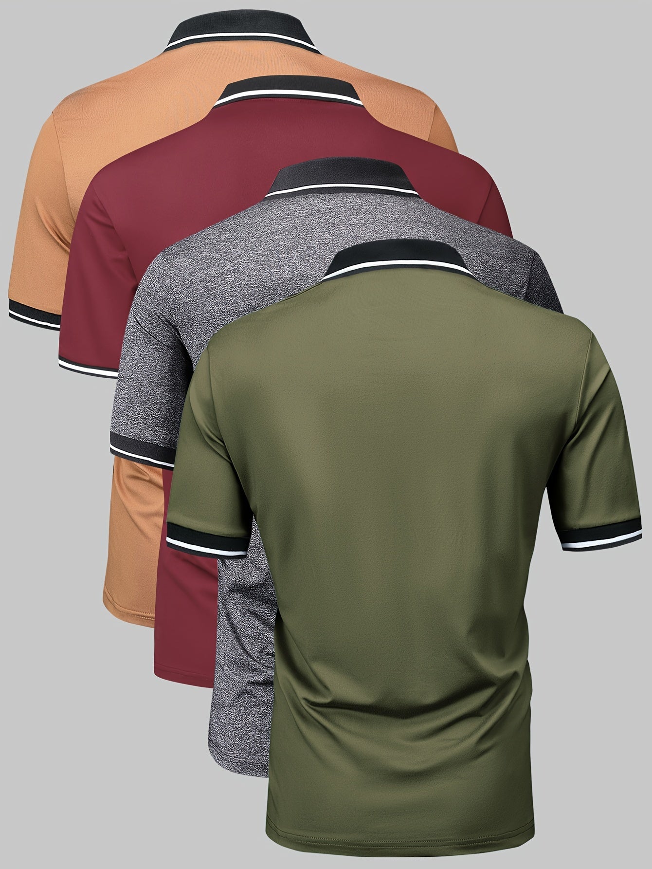4pcs Comfy Short Sleeve Button Up Lapel Shirt for Men, Golf Sports, Gift Idea