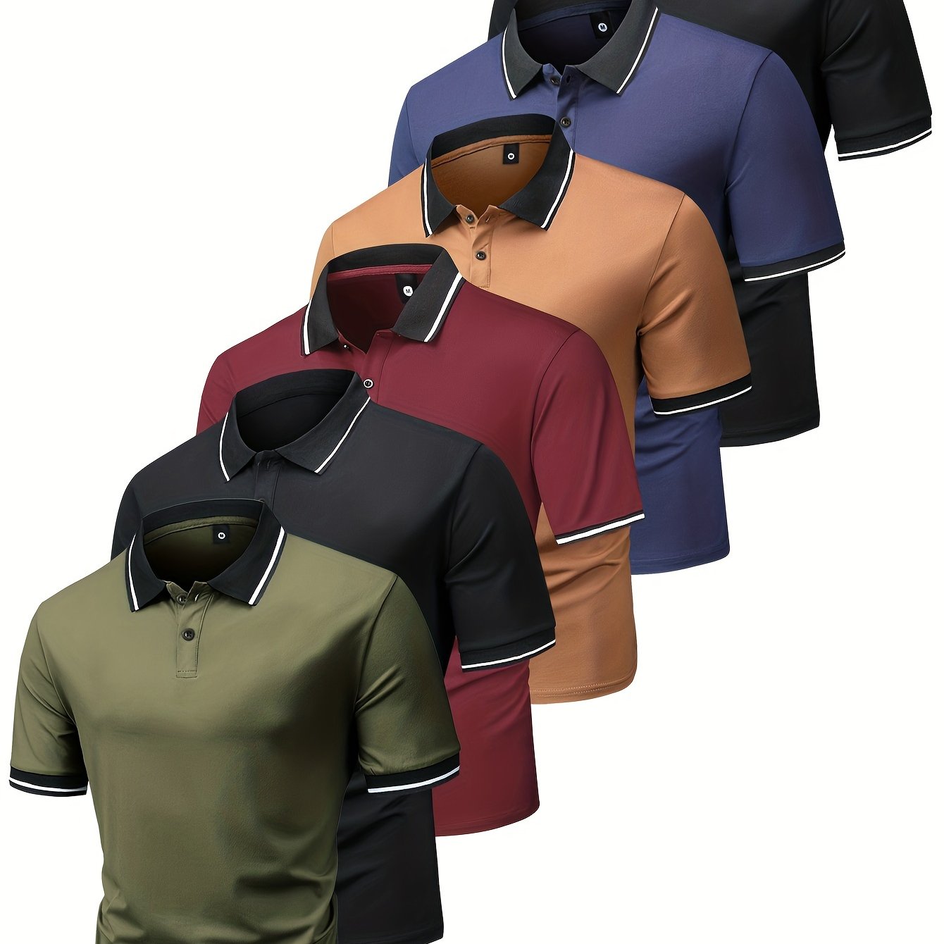 6pcs Short Sleeve Men's Fashionable Lapel Golf T-shirt, Suitable for Tennis and Commercial Entertainment, Ideal Gift