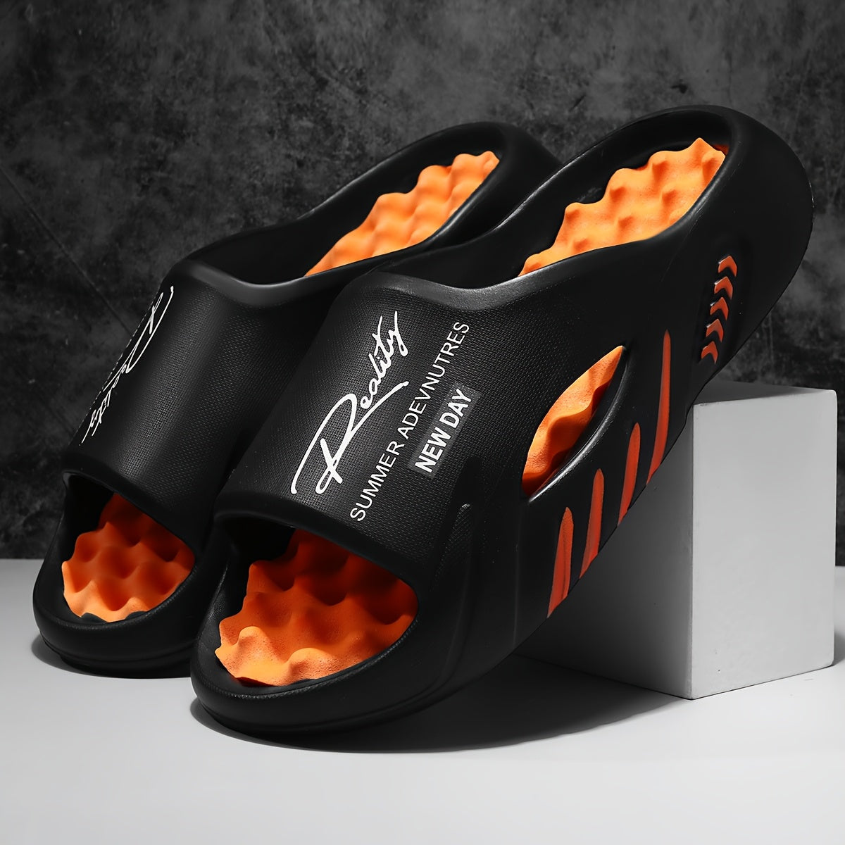 Summer Men'S Fashionable EVA Slippers, Pattern Printed Breathable Thick Soles, Convenient And Comfortable Massage Home Slippers, Outdoor Sports Sandals
