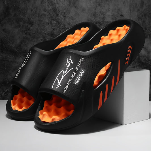Summer Men'S Fashionable EVA Slippers, Pattern Printed Breathable Thick Soles, Convenient And Comfortable Massage Home Slippers, Outdoor Sports Sandals