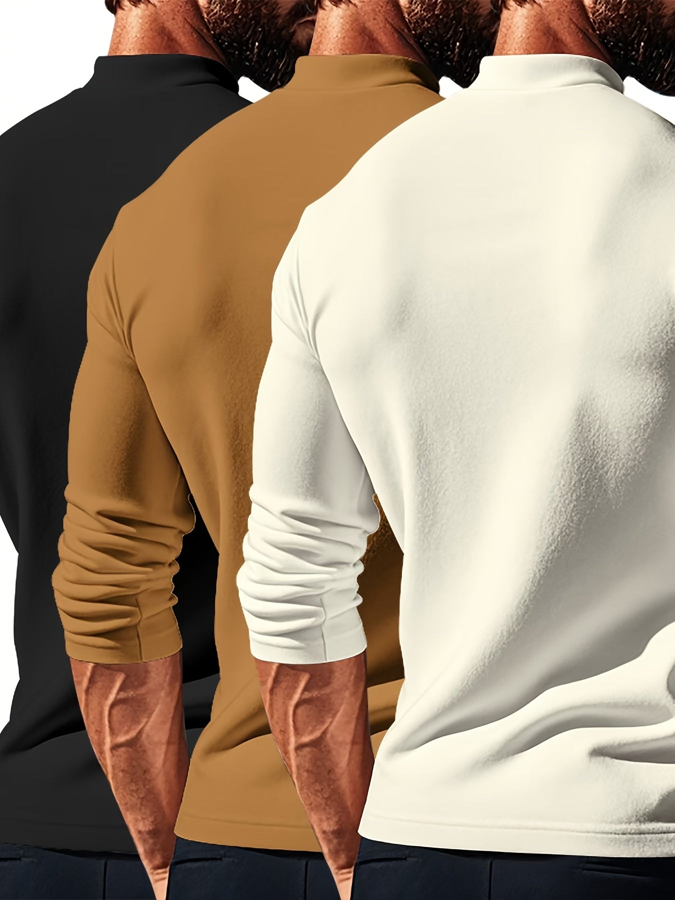 Men's 3pcs Set: Cozy Turtleneck Sweatshirts - Long Sleeve, Casual Pullover for Fall/Winter, Polyester Blend