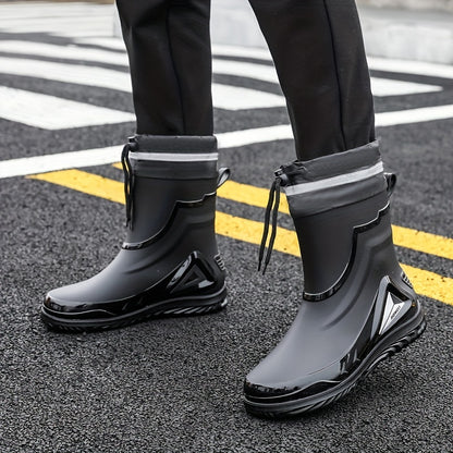 Men's Solid PVC Rain Boots, Slip On Non-slip Durable Waterproof Comfy Rain Shoes For Outdoor Working Fishing wellies