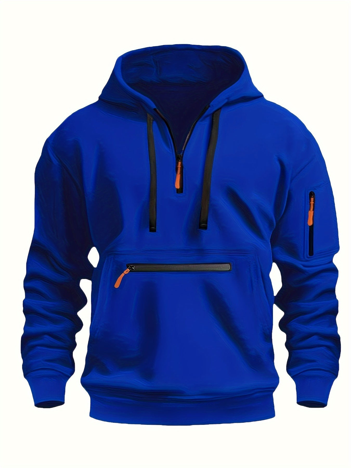 220gsm 100% Polyester Long Sleeve Hoodie - Men's Solid Color Regular Fit Casual Pullover with Zipper Pocket for Fall/Winter