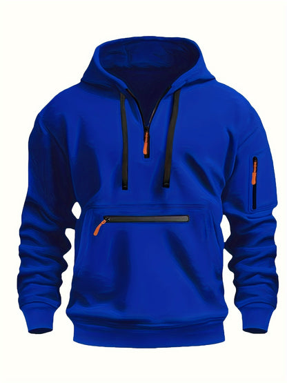 220gsm 100% Polyester Long Sleeve Hoodie - Men's Solid Color Regular Fit Casual Pullover with Zipper Pocket for Fall/Winter