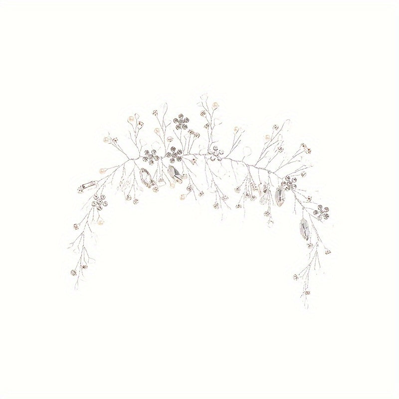 Elegant Bridal Headband with Crystal & Faux Pearl Accents - Hand-Washable, Fashionable Wedding Hair Accessory for Women