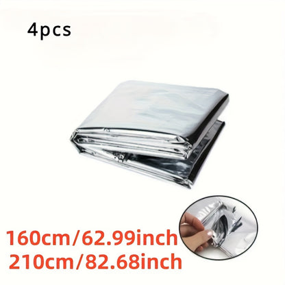 4-Pack Emergency Mylar Thermal Blankets - Durable PET Material, Heat Retention, Survival Space Blankets for Outdoor Adventures, Natural Disasters, First Aid Rescue, Waterproof, Reflective Safety Gear