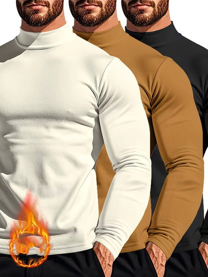 Men's 3pcs Set: Cozy Turtleneck Sweatshirts - Long Sleeve, Casual Pullover for Fall/Winter, Polyester Blend