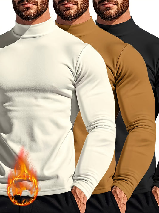 Men's 3pcs Set: Cozy Turtleneck Sweatshirts - Long Sleeve, Casual Pullover for Fall/Winter, Polyester Blend