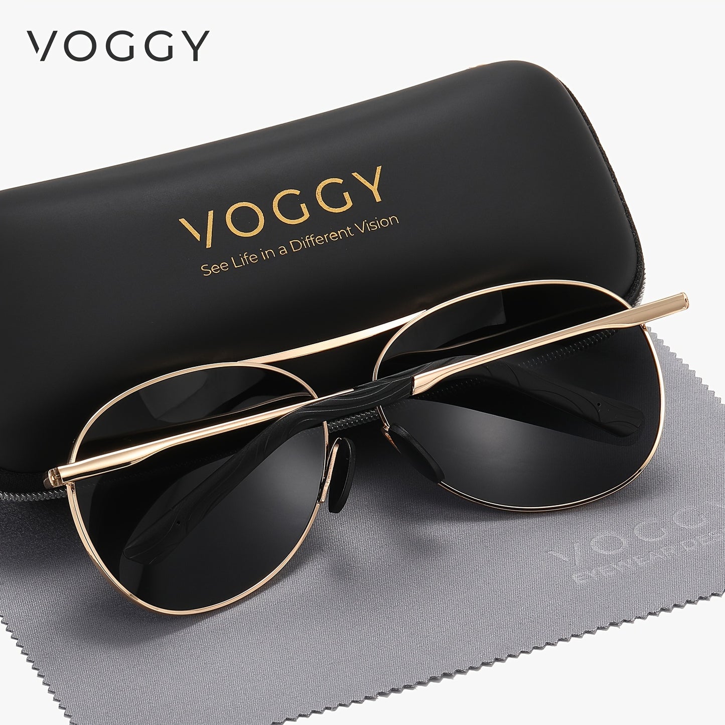 [Popular Choice] 1pc VOGGY Polarized Glasses, Oval Metal Frame with Spring Hinges, UV Protection for Men & Women, Ideal for Driving, Cycling, Fishing, Travel & Party Decor