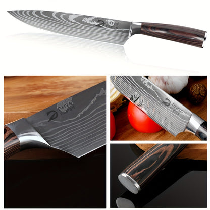 8PCS Sharp Japanese Kitchen Knives Set Professional Chef Knife Santoku Knife, Paring Knife, Cleaver Knife, Utility Knife, Bread Knife, Boning Knife, Butcher's Knife, Vegetable Knife, Fish Filleting Knife, Steak Knife With Sha