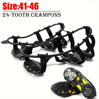 24-Tooth Anti-Slip Crampons for Shoes - Ice & Snow Grips with Steel Studs, Perfect for Hiking, Climbing, Walking, Running & Hunting, Shoe Cover, Ice Sports, Fish