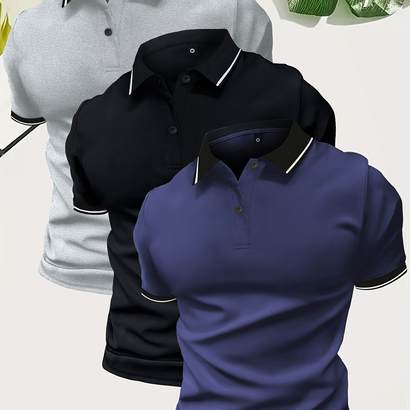 3Pcs Breathable Men's Golf Shirt, Regular Fit V-Neck Short Sleeve Casual T-Shirt for Summer