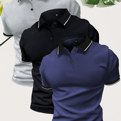 3Pcs Breathable Men's Golf Shirt, Regular Fit V-Neck Short Sleeve Casual T-Shirt for Summer