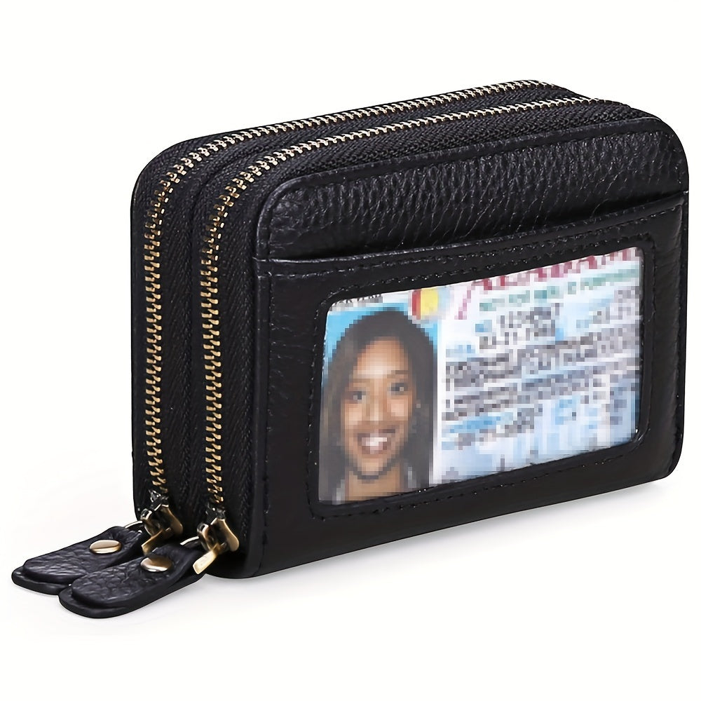 1pc Ciephia Women's RFID Blocking Wallet - Slim Top-Grain Cowhide Credit Card Holder with Zipper Closure, Multiple Card Slots & Coin Pocket, Compact Black Genuine Leather Purse for Women, Gift for Her, Sleek Women's Accessory