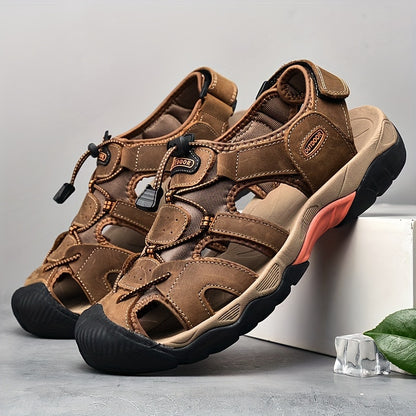 Sandals Men's Outdoor Leather Non-slip Casual Shoes Men's Head Layer Cowhide Summer Baotou Breathable Soft Bottom Beach Shoes Men
