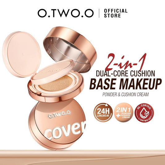 O.TWO.O 2-in-1 Soft Focus & Matte Finish Compact - Long-Lasting, Waterproof, Oil Control, Full Coverage for All Skin Types - Aloe Vera & Peony Root Infused, Natural Look Cushion Foundation, Allday Makeup|Elegant Metallic Case