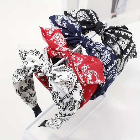 4PCS For A Set, Women's Multi-color Cashew Flower Fabric Bow Wide Edge Hair Accessories Headband, Fashionable Bosimi Style, Suitable For Daily Use