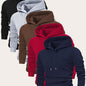 5pcs Men's Long Sleeve Hoodies, Solid Color Polyester Pullovers with Drawstring and Kangaroo Pocket, Casual Sports Jogging Tops for Spring/Fall - Regular Fit Knit Fabric Hooded Sweatshirts