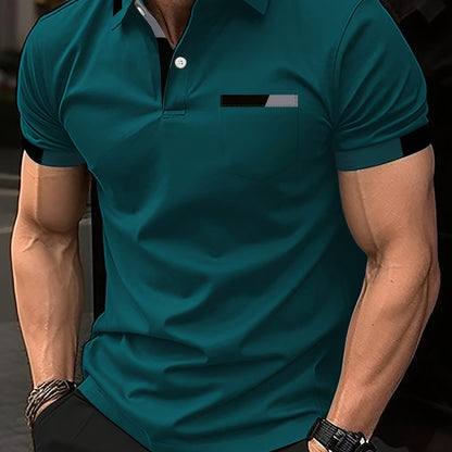 Elegant Men's Color Block Shirt - Casual & Stylish, Short Sleeve, Button Detail, Perfect for Home or Out