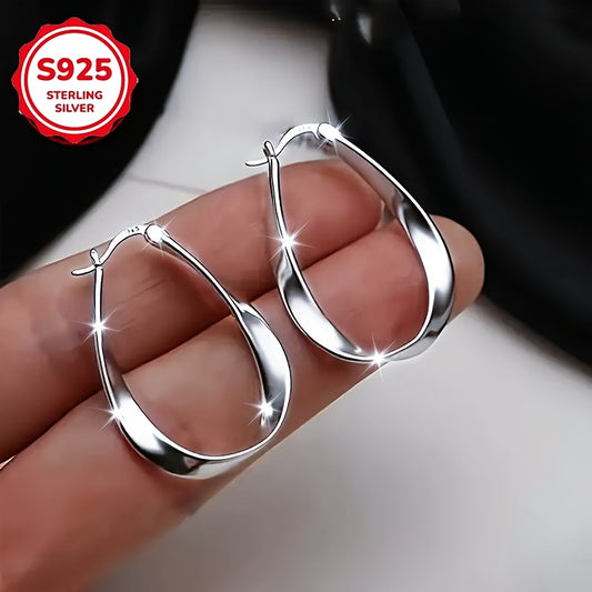 Elegant S925 Sterling Silver Mobius Twisted Design Earrings for Women, Hypoallergenic, Perfect Gift for Girlfriend, Suitable for Daily Wear - 2.9g, Atmospheric, Low Allergy,, Great for Girlfriends, Easter And Mother's Day, Fr