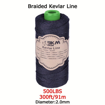 9KM Braided Kevlar Line, Black 22.68-680.39 KG Fishing Assist Rope, High Strength Kite Flying Line, Outdoor Camping Hiking Refractory Rope