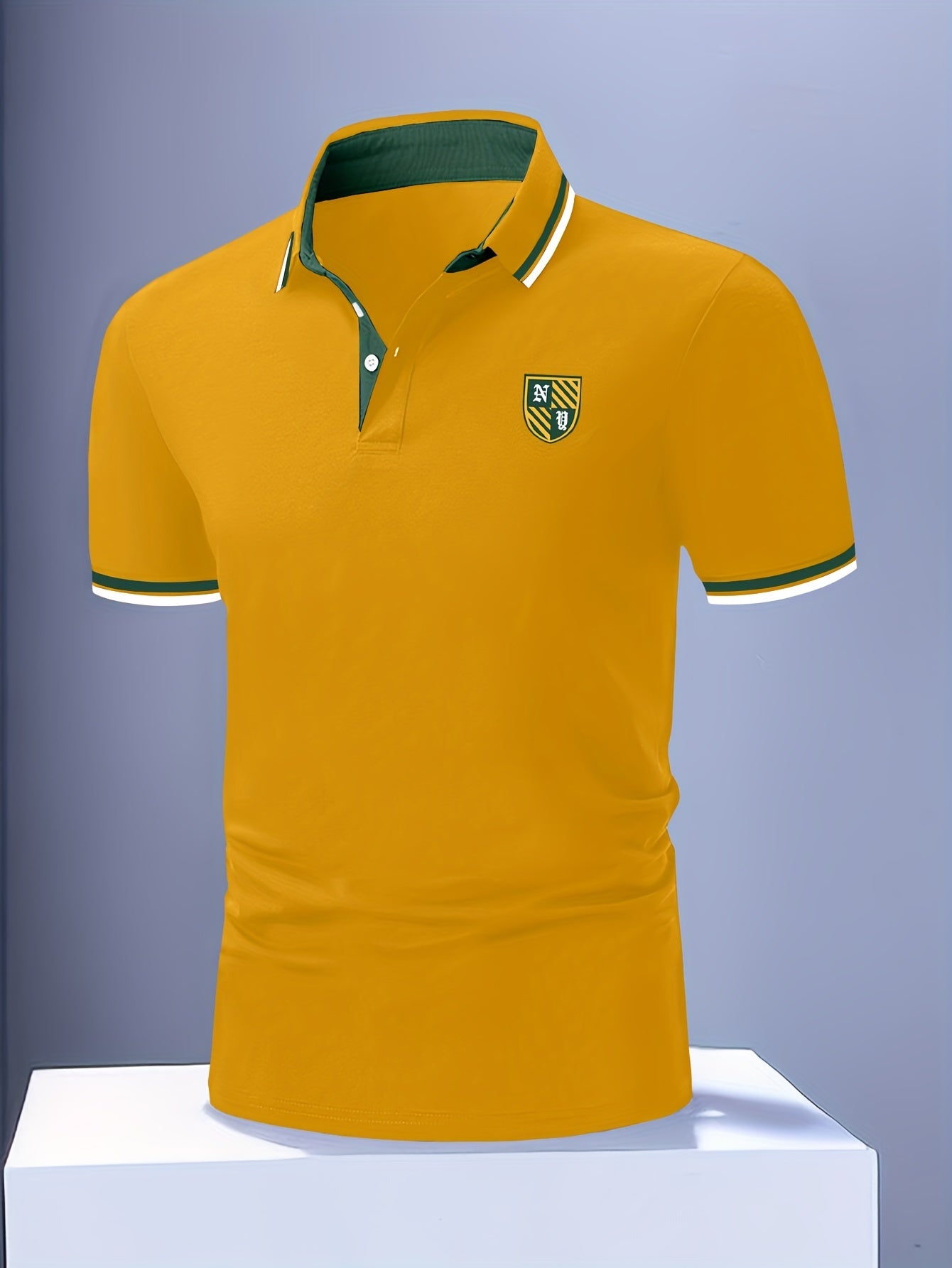 Casual Men's Short Sleeve Golf Shirt With Contrast Trim Design, Comfy Male Shirt For Golf Sports, Gift For Men
