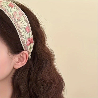 Elegant Boho Embroidered Floral Headband Set - Wide, Vintage-Inspired Hairbands for Women