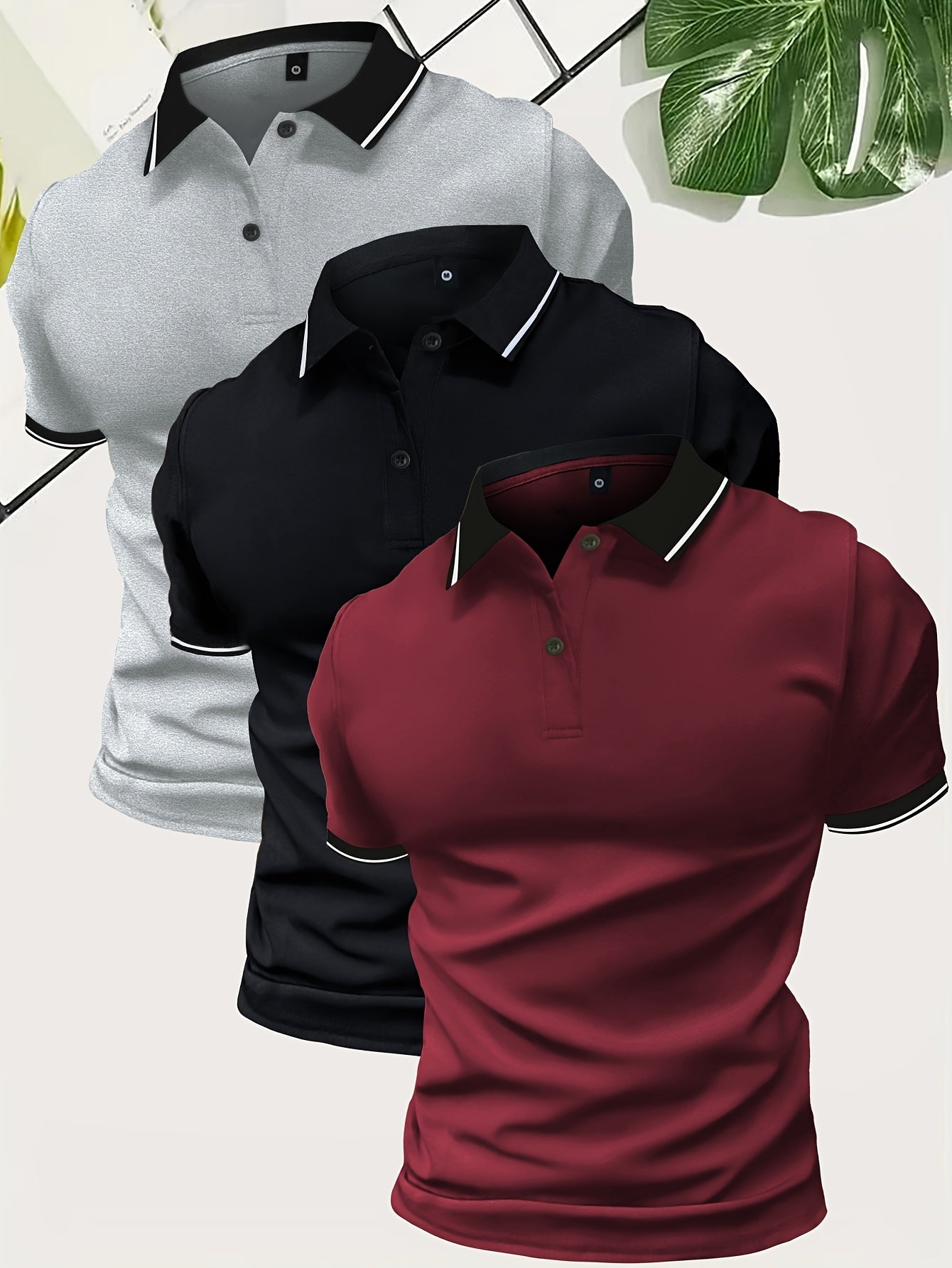 3Pcs Breathable Men's Golf Shirt, Regular Fit V-Neck Short Sleeve Casual T-Shirt for Summer