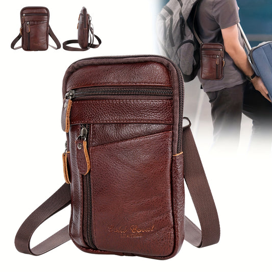 Premium PU Leather Crossbody & Belt Bag for Men and Women - Adjustable Strap, Multiple Zippered Pockets, Phone Holder, Durable Smooth Polyester Lining, Fits Smartphones Up to 6.9 Inches - Coffee Brown, Versatile Travel Pouch