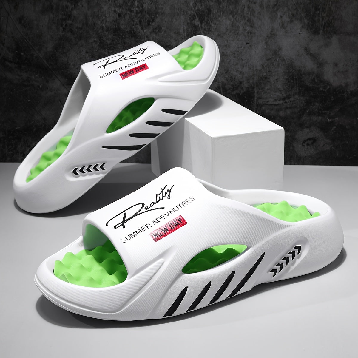 Summer Men'S Fashionable EVA Slippers, Pattern Printed Breathable Thick Soles, Convenient And Comfortable Massage Home Slippers, Outdoor Sports Sandals