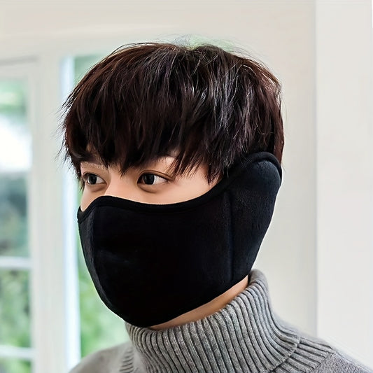 Winter Face & Ear Warmer - Windproof, Thickened for Extra Warmth, Breathable Cycling Mask in Black