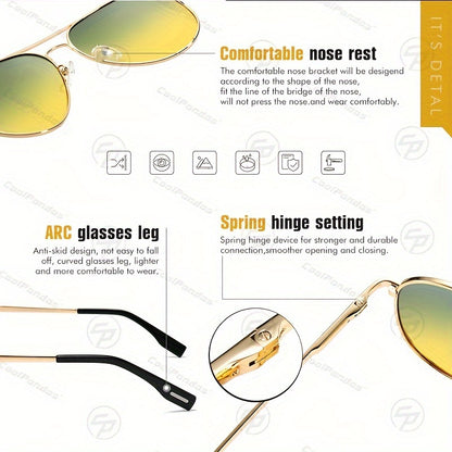 Stylish Pilot Glasses with Polarized And Photochromic Lenses for Driving Both Day And Night.