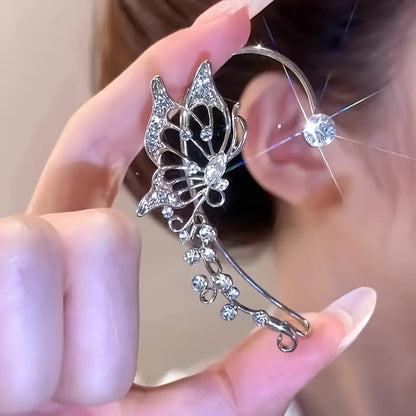 1/ 2pcs/ set of fashionable and shiny butterfly fairy earrings, exquisite and luxurious fairy ear crawling earrings, no need for perforation, suitable for women and girls, handmade fantasy role-playing elf ears