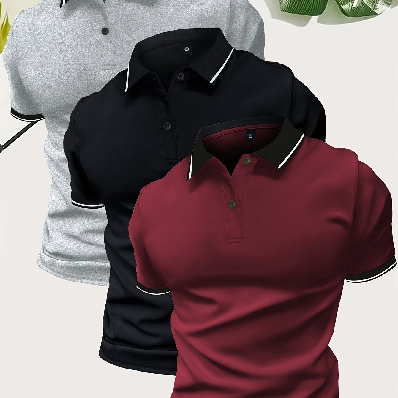 3Pcs Breathable Men's Golf Shirt, Regular Fit V-Neck Short Sleeve Casual T-Shirt for Summer